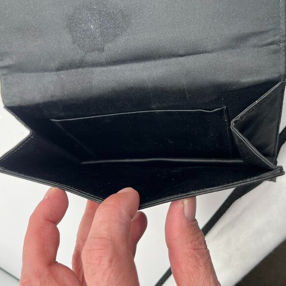 Vintage Small French Black Embroidered Floral Satin‎ Clutch Purse Evening Bag - Picture 7 of 12